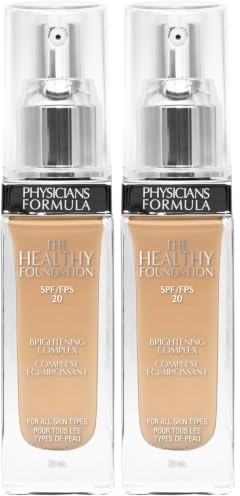 Physicians Formula The Healthy Foundation, Langanhaltende, Leichte und Aufbaubare Flüssig-Foundation mit Satin-Finish, Farbton LN3 (Packung mit 2)