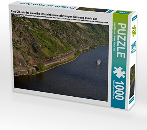 CALVENDO Puzzle Eine DB-Lok der Baureihe 185 zieht einen sehr Langen Güterzug durch das Rheintal. | 1000 Teile Lege-Größe 64 x 48 cm Foto-Puzzle für glückliche Stunden