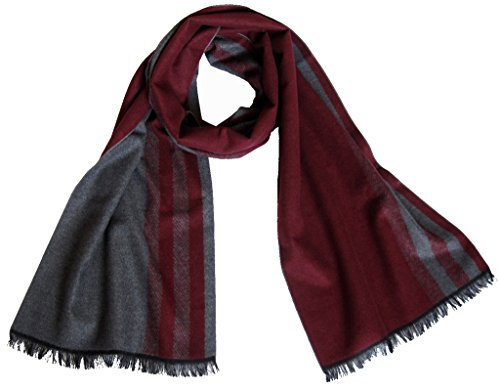 Avenella Edler Schal aus SEIDENFLANELL, Wunderbar WEICHER Schal aus 100% Seide (ca. 180x30 cm, kurze Fransen) Bordeaux und Dunkelgrau für Sie und Ihn