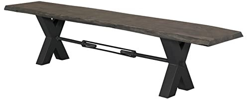 Massivmoebel24.de | Iron Label stylishe Bank aus Massivholz #134 im Baumkante-Design | aus Akazienholz - grau lackiert | 200x38x46 cm | Sitzbank Holzbank Massivholzbank