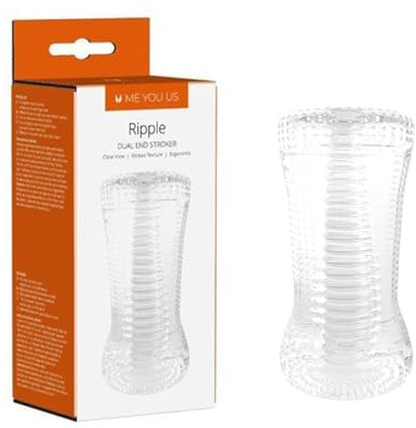 Me You Us Ripple Dual End Stroker – Transparent Male Masturbator with Double-Entry Design – Textured Sleeve – Waterproof and Body-Safe