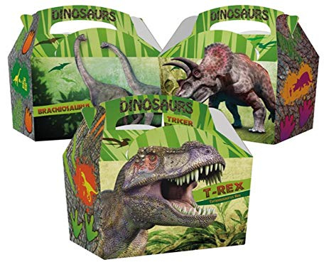 MustBeBonkers 250 x Kids Meal Party Boxes Cardboard Lunch Food Takeaway Box - Choose your Theme (Dinosaur)
