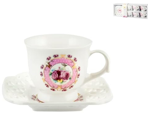 Royal Norfolk 725388 Lot de 6 tasses à café en porcelaine Motif fleurs roses avec soucoupe