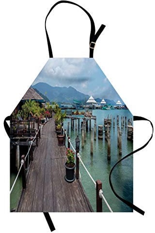 ABAKUHAUS Ponte di Legno Grembiule, Case su palafitte Tropical, Comodo per la Cucina Unisex con Collo Regolabile per Cucinare Cuocere Arrostire e Giardinaggio, Multicolore
