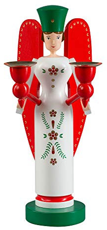 Richard Glässer Seiffen Kerzenhalter Engel, 26 cm hoch, original Erzgebirge