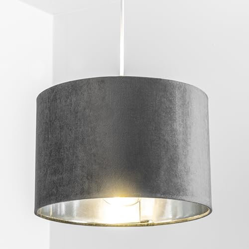 CGC Lighting Moderner Lampenschirm aus Samt, trommelförmig, 30 cm, für Schlafzimmer, Esszimmer, Wohnzimmer (Grau)