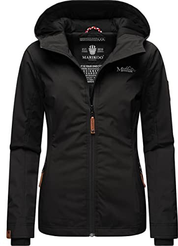 MARIKOO leicht gefütterte Damen Übergangsjacke kurz Outdoor-Jacke mit Jersey-Innenfutter und großer Kapuze Brombeere Black Gr. M