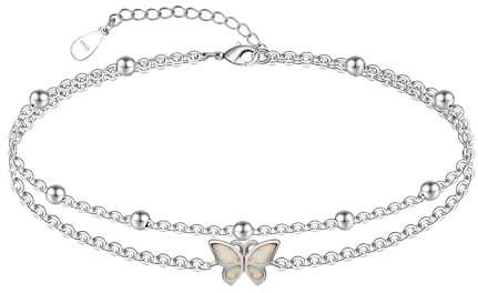 CHIC & ARTSY Schmetterling Fußkettchen 925 Sterling Silber, Silber, 22 cm, Böhmisch, Schmetterling-Design, Verstellbar, Lobster-Claw-Verschluss, Bead-Kette, Erwachsene, Frauen, Strand, Liebe, Schmuck