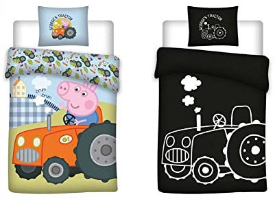 Peppa Pig Bettwäsche für kleines Bett, 100% Baumwolle, leuchtet im Dunkeln, Bettbezug für Babys, 100 x 135 cm + Kissenbezug 40 x 60 cm