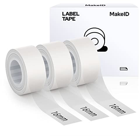 MakeID Etikettenband Kompatibel für L1/ Q1/ E1 (16mm x 4m) Selbstklebendes Kunststoff als Schriftbänder 3 x Transparent