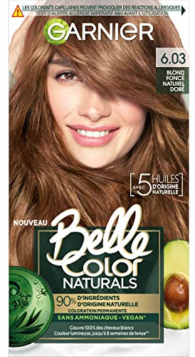 Garnier - Ammoniakfreie permanente Haarfarbe - 90% natürliche Inhaltsstoffe - Vegane Formel - Beautiful Color Naturals - Farbe: dunkles natürliches Goldblond (6.03)