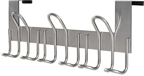 SKOLOO Türgarderobe zum Einhängen - für Türen bis 4,5 cm Dicke, Edelstahl Türhakenleiste mit 9 Haken, Tür-Hakenleiste für Mäntel, Hüte, Handtücher, Jacken, Silber