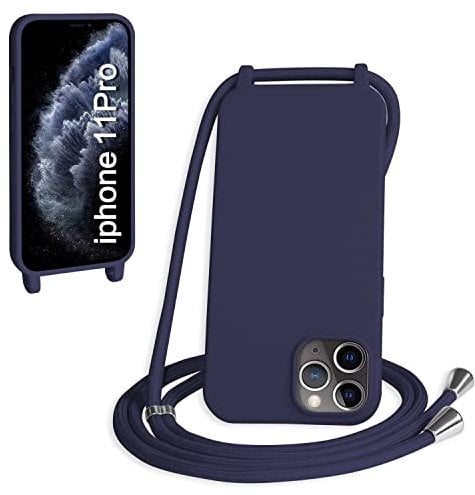 SLWYF Compatible with iPhone 11 Pro Crossbody Lanyard Case, Liquid Silicone Protective Phone Case with Strap Adjustable Neck Cord Necklace Soft Cover for iPhone 11 Pro, Navy blue