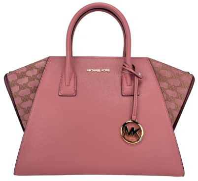 Michael Kors Avril - Borsa a tracolla grande in pelle con cerniera superiore, colore: Rosa, Rosa