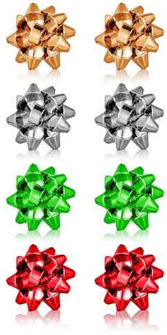 Sibba Weihnachten Ohrringe Ohrstecker Schmuck Set 4Paar Zinklegierung Weihnachtsohrringe Ohrmuttern Xmas Fliege Bogen Cluster Kegel Blumenohrringe Hypoallergene Weihnachtsferien Geschenk Damen Mädchen