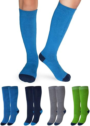 OCERA Kinder Thermo Kniestrümpfe, 4 Paar Winterstrümpfe für Mädchen und Jungen, mit Innenfrottee und Atmungsaktiver Baumwolole, für Skifahren, Snowboarden und Wandern