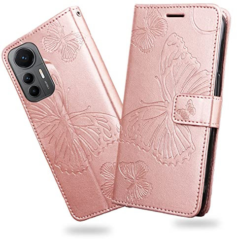 DENDICO Cover per Xiaomi Mi 12 Lite, Portafoglio Custodia in PU Pelle per Xiaomi Mi 12 Lite, Antiurto Cover a Libro con Slot per Carte, Oro Rosa