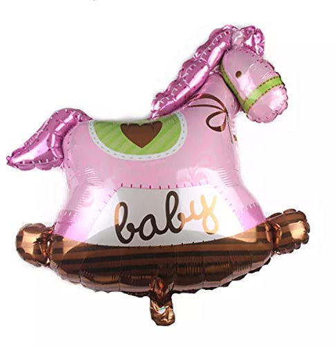 Folienballon Baby Girl, Schaukelpferd, ca. 75 x 68 cm - Party Luftballon Deko Dekoration Kindergeburtstag Helium Heliumballon XXL Ballon Geburt Geburtstag Baby Girl boy Mädchen Junge Babyparty