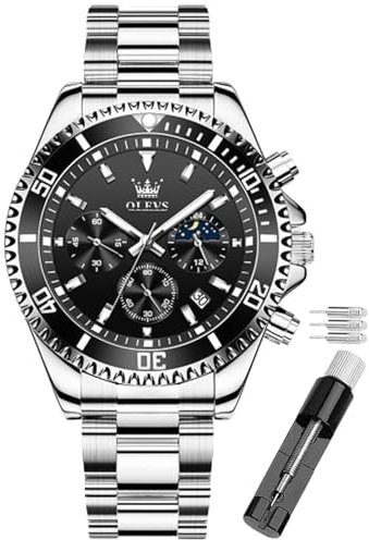 OLEVS Armbanduhr für Herren, Diamant-Optik, Business-Kleid, analog, Quarz, Edelstahl, wasserdicht, leuchtend, Datum, zweifarbig, luxuriös, legere Armbanduhr, Gw-g2870-2, Armband