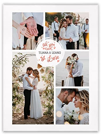 Maverton Leinwandbild mit eigenem Foto, personalisiertes Foto Leinwand | Mit Holzrahmen, Größe 30x40 oder 50x70, Fotoleinwand Collage, Fotobild auf Leinwand für Paar, all you need, 30 x 40 cm