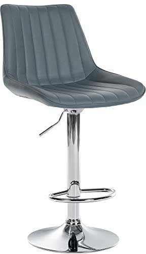 CLP Barhocker Toni Kunstleder I Höhenverstellbarer Barstuhl Mit Metallgestell I Thekenhocker Mit Integrierter Fußstütze, Farbe:grau, Gestell Farbe:Chrom