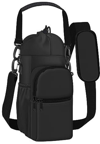 Turmaster Wasserflaschenhalter mit Gurt,isolierte Flaschen Tasche mit 2 Front- und 2 Seitentaschen, Trinkflasche Tasche für Sport, Wandern, Camping