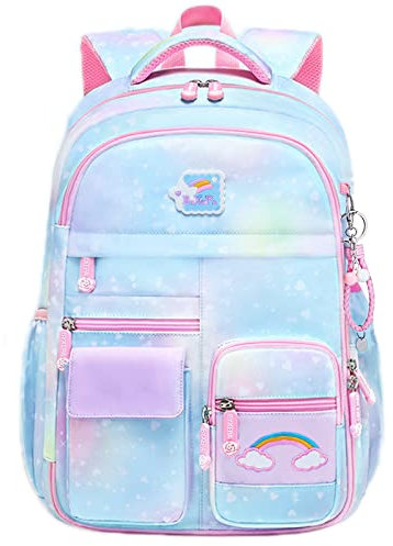 BYXEPA Schulrucksack Mädchen, 43x35x17cm Rucksack Mädchen, Rucksack Kinder Mädchen, Große Kapazität Schulranzen mit Brustschnalle für Kinder 5-10 Jahre Alt (Galaxie blau)