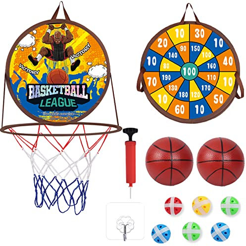 Kids Darts Board Set-14 inchs,toddler basketball hoop indoor,Summer Indoor Outdoor Party Yard Toys Games,Birthday Gift for 3 4 5 6 7 8 9 10 11 12 Year Old Boys Girls,velcro Dart Board for kids 8-12…