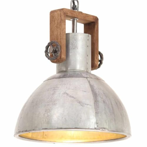 vidaXL Hängelampe Industriestil Pendelleuchte Deckenlampe Pendellampe Industrielampe Deckenleuchte Hängeleuchte Lampe Leuchte 25W Silbern Rund 30cm E27