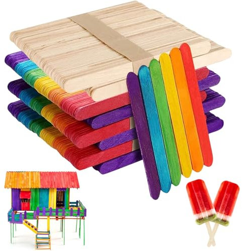 Holzstäbchen Eisstiele Holz, 400 Stück Bunt Natur Holzstäbchen, 4 in 1 Holzstäbe zum Basteln, Bunte Holzstäbchen, Eisstiele au Sholz, Holzstäbe Holzspatel Zum Basteln für Basteln DIY Handwerk