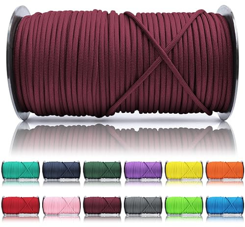 Ganzoo Paracorde 550, 4mm Corde, 100 Mètres, Polyester, Type 3-7 brins intérieurs, Le Bricolage de Laisse de Chien Collier Bracelet, Camping Survie et Outdoor Corde à Tout Faire, Rouge vin