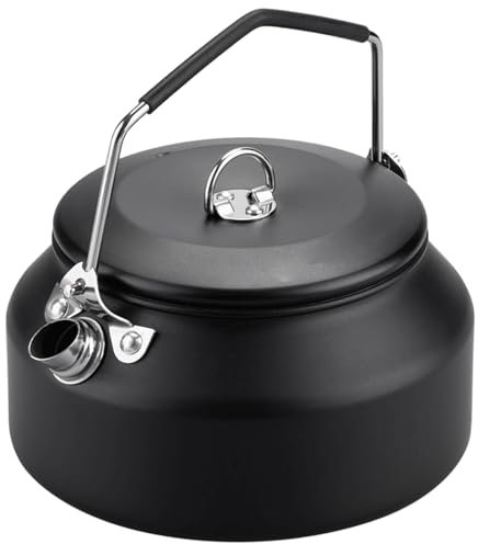 VEADOOLLY Camping Kettle, 1L Stainless Steel Outdoor Kettle Camp kettle, Black Hiking Picnic Pot Water Boiler for Coffee Portable for Camping Bushcraft and Travel Hiking Teapot