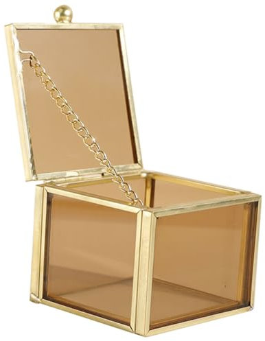 VILLFUL Square Glass Jewelry Box Lidded Storage Case for Rings Earrings Necklaces Bracelets Travel Jewelry Organizer