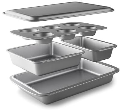 LACOR - 68461 - Set 5 Moldes, Moldes Repostería, Para Muffin o Cake, Cuadrado, Rustidera, Antiadherentes, Libres de PFOA, Aptos para Horno, Frigorífico, Congelador, Acero al Carbono