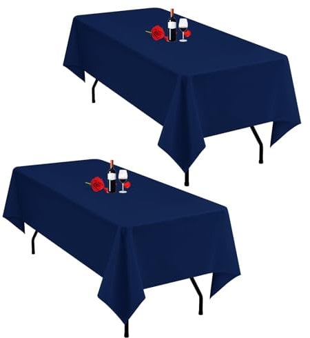Lumaycens 2 Pack Navy Blue Tablecloth 60X102Inch Table Cloths Rectangle Blue Polyester Farbic Tablecloths For 6 Foot Table Washable Navy Table Cloth Rectangular for Wedding Party Banquet