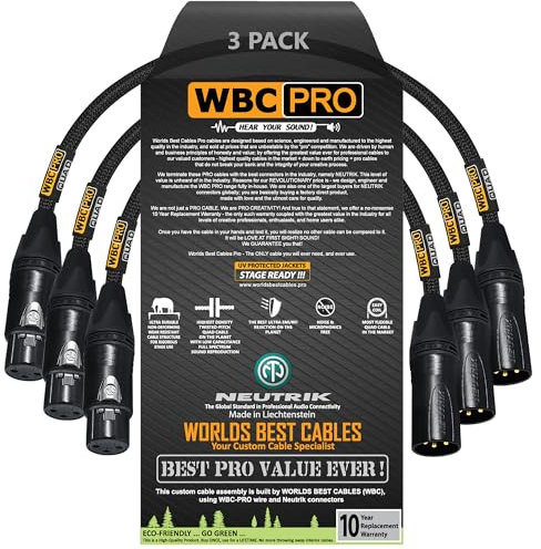 3 Units - 1.5 Foot - WBC-PRO-QUAD Ultra-Silent Ultra-Flexible Balanced Star-Quad Cable with Neutrik Male & Female XLR Plugs & Black Tweed Jacket