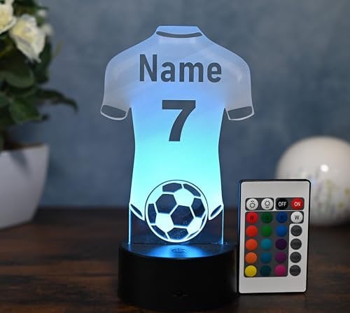 Optechvisual Personalisierte Fußball Lampe – Geschenkidee für Fußballer Kinder & Erwachsene – LED Nachtlicht & Tischlampe – Wohnungsdekoration mit Namen