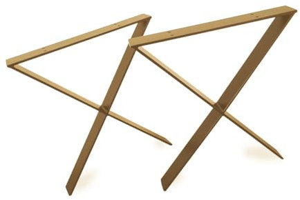 modern LOFT art Tischbeine Gold - Metall X-Form - 2X Tischgestell Flachstahl 80x10 mm - DIY Tischkufen für Wohnzimmertisch, Esstisch - Breite 40 cm, Höhe 72 cm