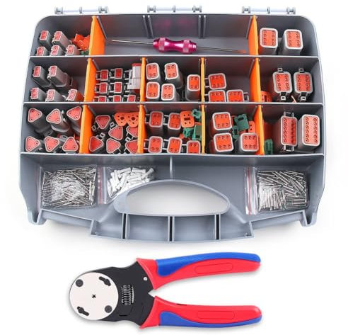 yomoe 338-Teiliges Dt-Deutsch-Steckerset - 2-, 3-, 4-, 6-, 8- und 12-Polige Steckverbinder, Crimpwerkzeug, Entfernungswerkzeug, Elektrischer Kfz-Stecker