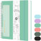 Qefuna Notizbuch B5 Liniert, 300Seiten Spiralnotizbuch, 100g/M² Tintenfestes Papier, PVC-Hardcover，mit Lineal, Erweiterbare Taschen, Elastische Bänd, für Frauen, Männer,17.7x 25 cm(Blau-Grün)