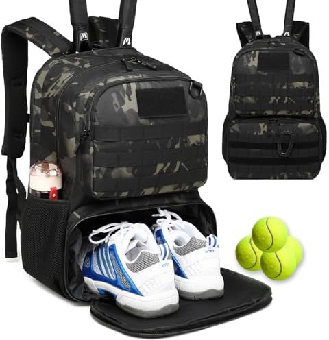 BlesMaller Tennistasche für Herren & Damen taktischer Tennisrucksack mit Schuhfach & Schlägerschutz Sporttasche