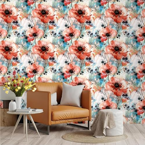 Selbstklebende Tapete Rot Schwarz Türkis Strukturtapete Wandtattoo Schlafzimmer Tapete Selbstklebend Vliestapete Wallpaper for Living Room Tapeten Leicht zu Entfernen Wandschutzfolie 45x300cm