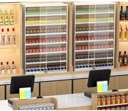 Vitrine à Cigarettes en aluminium, Armoire à Cigarettes - Porte en Verre trempé avec clé de Verrouillage, vitrine Murale pour Porte-Cigarettes, vitrine de Vente au détail (74,5 x 1