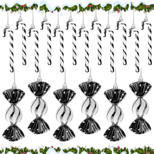 18 Stück Zuckerstangen Deko, Zuckerstangen Weihnachtsbaum, Weihnachten Deko Zuckerstangen zum Hängen, SüßIgkeiten Weihnachtsdeko, Candy Cane, Glitzer Weihnachtsbaumschmuck Weihnachtsanhänger(Schwarz)