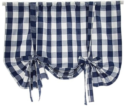Fudaiki Rideau Occultant À Carreaux et Solide à Nouer Brise-Bise Romains pour Petite Fenêtre, Salle de Bain, Cuisine, Café, Extérieur, Salon - 60x120cm Bleu