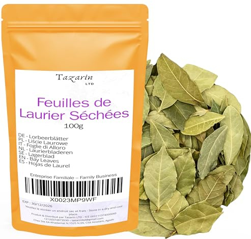 100g Foglie di Alloro Intere Essiccate - Laurus Nobilis - Aroma e Gusto Intenso - 100% Naturale, Puro e Senza Additivi | Qualità Superiore