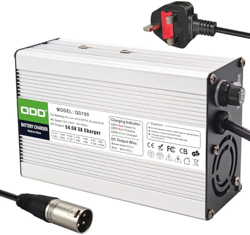 QDD 54.6V 3A Battery Charger, 48V Lithium Battery Charger with XLR Connector,with Cooling Fan,Fast Battery Charger