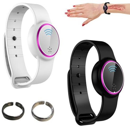 Ultraschall Armband Zum Damen,2 Stück Ultraschallarmband,Ultrasonic Wristband,Sonic Motion Ultraschall Armband,Einstellbare Größe,Ultraschall Armband(Schwarz Lila+Weiß Lila)