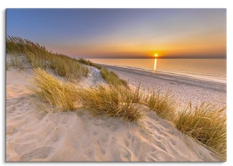Paul Sinus Wandbild auf Leinwand und Holzrahmen 100x70cm – Beruhigender Sonnenuntergang an der Dünenküste