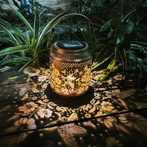 Solarlaterne-Wasserdichte Gartenleuchten für den Außenbereich,hängende LED-Dekoration aus Metall,Solarprojektor für den Garten,Geschenke für Terrassen,Innenhöfe,Gehwege und Rasenflächen (Kolibri)